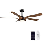 ZUN Smart 56" Integrated LED Ceiling Fan with Antique Brown Blades in Matte Black Fan Body Finish W1367P222517