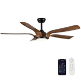 ZUN Smart 56" Integrated LED Ceiling Fan with Antique Brown Blades in Matte Black Fan Body Finish W1367P222517