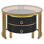 ZUN ON-TREND Φ27.5'' & Φ19.6'' Stackable Coffee Table with 2 Drawers, Nesting Tables with Brown Tempered WF320536AAB