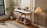 ZUN TREXM Narrow Console Table with Curved Corner, Retro Entryway Table with Top Drawer and Open Shelf, N715P230795A