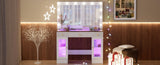 43.3" Vanity Desk with Large Mirror Hollywood Bulbs, Modern Glass Top Makeup Vanity with Drawers N704P263505K