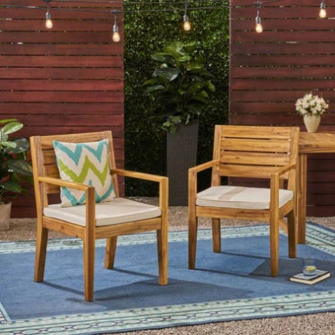 ZUN Outdoor Dining Chair Set of 2,Sandblast Natural Stained With Beige Cushion 63949.00BGE