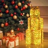 Set of 3 Christmas Lighted Gift Boxes with 90 Warm Lights, PVC SequinsBows, 10"/8"/6" Sizes 13436760