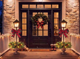 2 Pack Pre-Lit Christmas Lamp Post Decor, Lighted Xmas Urn with Plaid Bow, Pine Cones & Red Berries, N710P523030Z