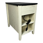 ZUN Farmhouse End Table Bedside Table with Charging Station,Night Stand with Barn Door and Drawer, W1412P230408