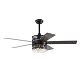 ZUN 52-inch 5-blade Lighted Ceiling Fan with Remote Control , Glass Shade --Matte W1592P162583