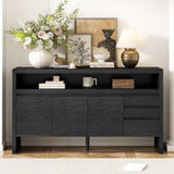 U_Style 60" 3-Door Sideboard with 3 Drawers - Modern Solid Ash Veneer MDF Sideboard, Semi-Open Shelf N711P289141B