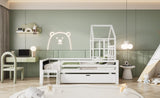 Twin Size House Bed Ladder and Storage Drawers for Kid Bedroom,Solid Wood Platfrom Bedframe N736P195110W