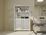 White bamboo storage cabinet, separate bathroom cabinet with 2 doors, floor cabinet organizer for W2207P308780