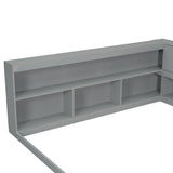 ZUN Full Floor Bed with L-shaped Bookcases, sliding doors,without slats,Grey W504P146191