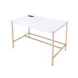White and Gold Writing Desk with USB Ports B062P184553