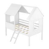 Twin Size Low Loft Wood House Bed with Two Side Windows 85997368