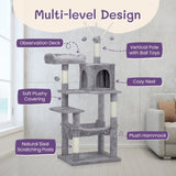 ZUN 57 inch Cat Tree Cat Tower for Indoor Cats, Cat House with Padded Platform Bed, Toy Balls, Large 42828232