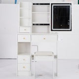 Small Size Left Drawer Desktop Vanity Table Cushioned Stool, 2 AC2 USB Power Station, Hair dryer W936P226043