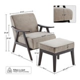 ZUN Accent Chair with Ottoman, Upholstered Mid Century Chair and Footrest, Solid Wood Arm Chair, Living W2975P223180