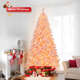 8 FT Pre-lit Snow Flocked Christmas Tree, Artificial Hinged Xmas Pine Tree with 1250 Branch Tips, 39578749