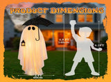 5ft Black & White Umbrella Ghost Halloween Decoration with 100 Warm White LED Wire Lights, 30V 3.6W 46739640