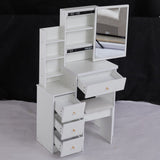 Small Size Left Bedside Cabinet Vanity Table Cushioned Stool, Extra Large Sliding Mirror, Multi W936P226029