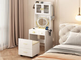 Small Vanity Desk with Mirror and LED Lights, Makeup Table with Charging Station and drawers and 90318617