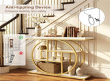 41 Inch Console Table with 3 Tier Open Shelves, Modern Entryway Sofa Table with O-Shaped Metal Frame 92573929