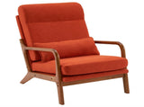 High Back Solid Wood Armrest Backrest Iron Frame Linen Indoor Leisure Chair 08337258