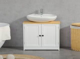 Pedestal Sink Storage Cabinet, Under Sink Cabinet with Double Doors, Crystal White, Dark Walnut-AS 34486220