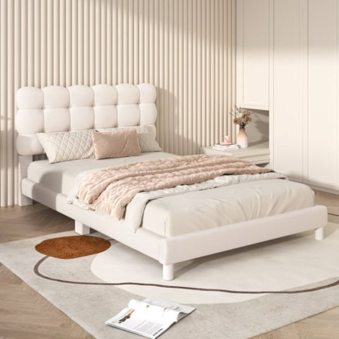 ZUN Twin Size Upholstered Platform Bed with Soft Headboard,Beige WF313341AAK