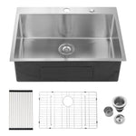 ZUN 33x22x10"Drop-in Single Bowl Stainless Steel Kitchen Sink W2898P228906