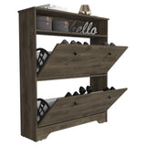 Shoe Rack 46" H, One Open Storage Shelf, Two Internal Storage Drawers, Two Doors, Dark Brown B097133214