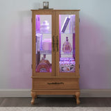 Lighted Curio Cabinet Elegant Glass Display Cabinet with Adjustable Shelves, 2 Doors, and 1 Drawer W1758P290092