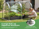 3-in-1 Raised Garden Bed with Greenhouse Cover 130 Gal Galvanized Metal Planter Box - Black 72350919