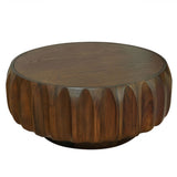 Round Solid Wood Carved Coffee Table with Elegant Sculptural Design W3137P270434