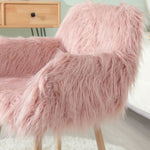 ZUN PINK Faux Fur Upholstered Make up chair Side Dining Chair with Metal Leg W2069P174779