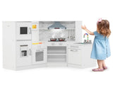 Interactive Kids Play Kitchen with Ice Maker & Chalkboard, Corner Design Pretend Cooking Set with 22168267