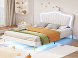Twin Size Upholstered Bed Frame with LED Lights, Modern Upholstered Princess Bed With Crown WF315530AAK