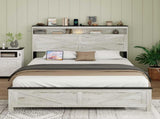 Fully floating bed frame LED lights and charging station cushion platform bed frame, large bed, W636P317329