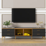 ZUN ON-TREND Stylish LED TV Stand Marble-veined Table Top for TVs Up to 78'', Entertainment Center WF318087AAB