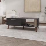 ZUN Govan Coffee Table with a Door, Conical Legs, and Open Storage, Wengue B128P263709