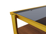 Modern Coffee Table, Tempered Glass Tabletop, Rectangle Coffee Table with Sturdy MDF Base and Golden 95828385