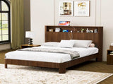 Queen Size bed frame with storage headboard, built-in charging station, wavy curved lines design, W1162P357261