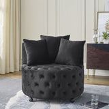 Velvet Upholstered Swivel Chair for Living Room, with Button Tufted Design and Movable Wheels, W48790917