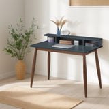 ZUN Roskilde Mid-Century Modern Wood Writing Desk with Hutch, Grey T2574P164624