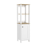 Linen Single Door Cabinet 59" H, Two Interior Shelves, Two Open Shelves, Light Oak / White B097133250