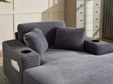 Corduroy Upholstered Chaise Lounge Sofa,Magazine bag,Detachable Cushions Deep Seat for Living W2120P322753