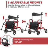 2-in-1 Rolling Walker & Wheelchair 6-Position Height Adjustment , 8" PVC Wheels, Folding 46860865