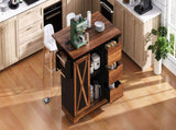K&K 55.5" Farmhouse Kitchen Island with Drop Leaf, Kitchen Storage Island with Barn Door, Power N707P288229B