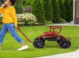 Garden Cart Height Adjustable Scooter with Swivel Seat & Tool Storage Red 21086272