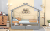 Twin Size Wooden House Bed with Drawers, Gray 38831000