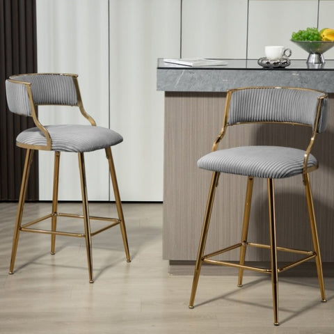 ZUN SET OF 2,26'' Counter height bar stools Corduroy kitchen island counter bar stool with back,golden W2215P195292