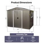 ZUN 8ft x 6ft Outdoor Metal Storage Shed with Window Grey W540P146761